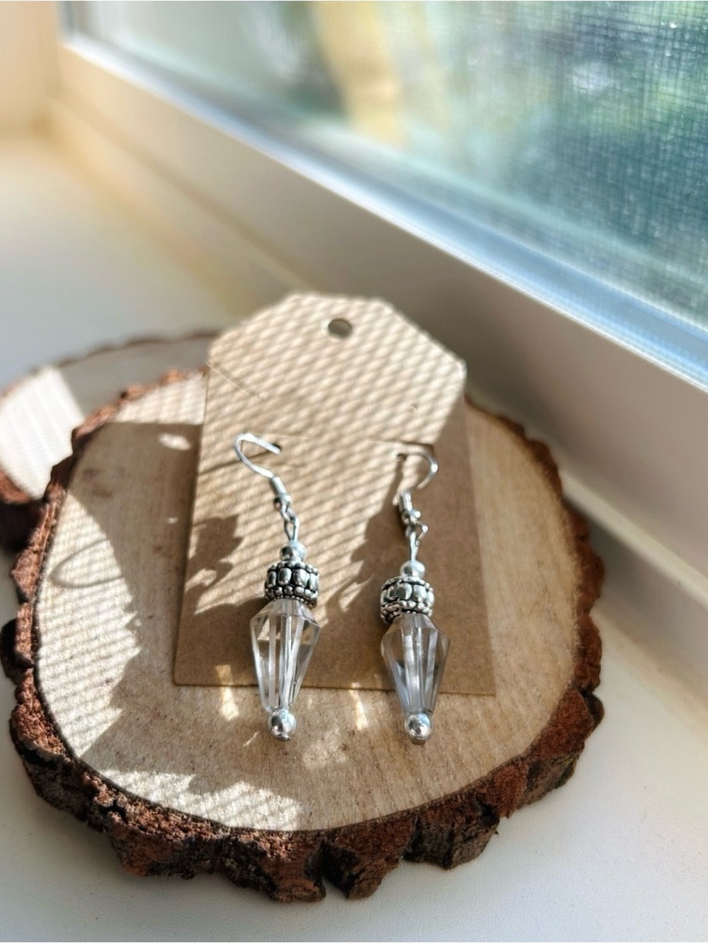 Clear Crystal Vintage Silver Beaded Dangle Earrings Minimal Neutral
